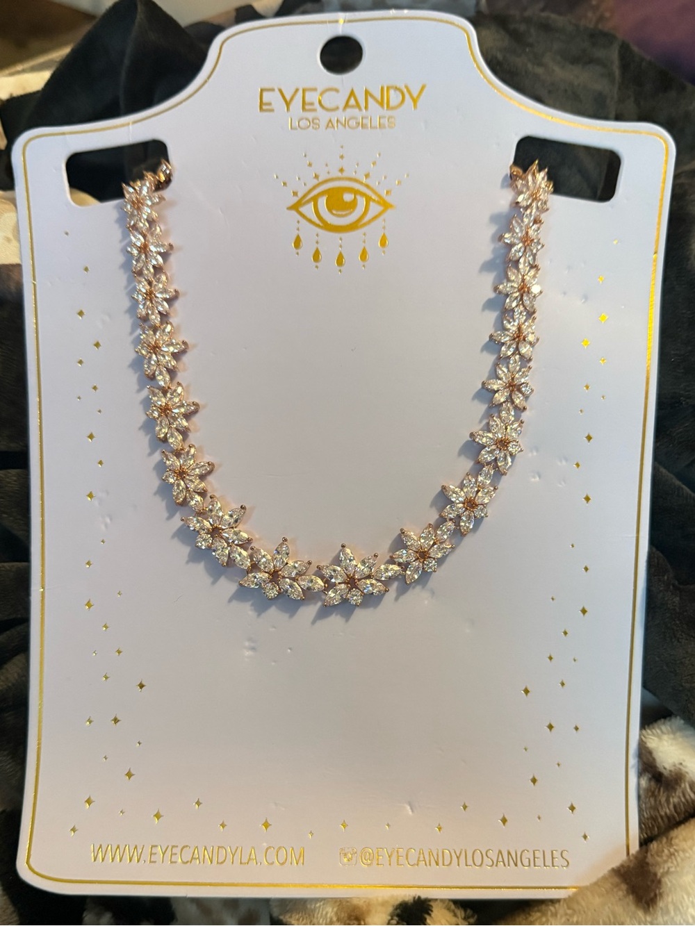 Eye Candy Los Angeles Rose Gold Crystal Floral Necklace